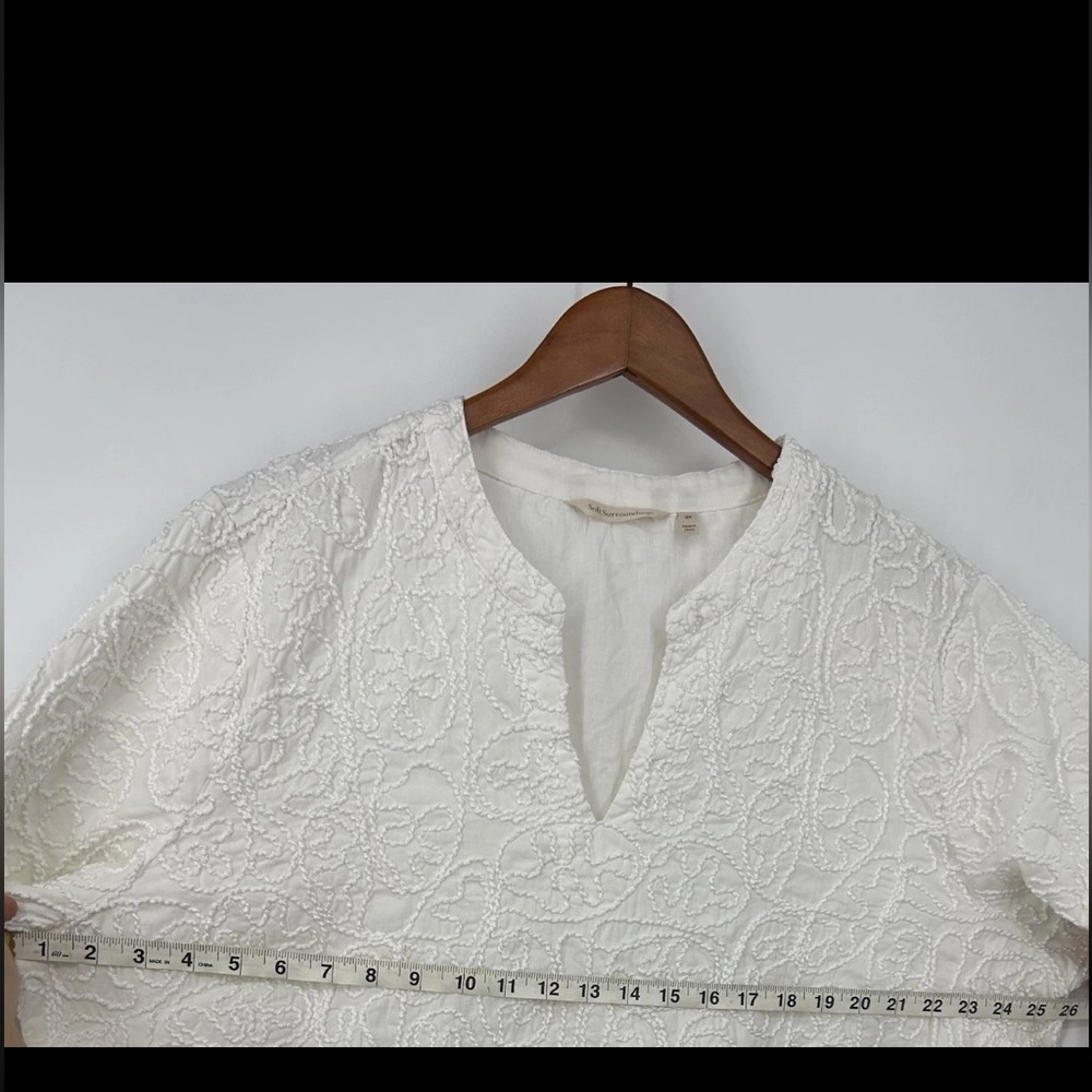 Soft Surroundings Split Neck Top 2X White Embroidered  Lined Boho Peasant Career - Picture 13 of 14
